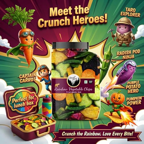 Image of Forest Found Rainbow Vegetable Chips 200 gm | 11+ Exotic Blend | Made with Real Veggies, Light & Crispy Healthy Snack | No Palm Oil, Gluten-Free | Crunchy Crisps| 11 Mix Veggie (Pack-200g)