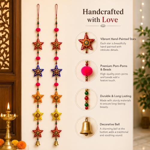 Image of Bindian Toran for Main Door, Decorative Door Thoranam Hanging, Diwali Decoration for Home Entrance, Wall Decor Hanging Ornament, Traditional Festive Welcome Decor for House, Pooja (Star Pack of 2)
