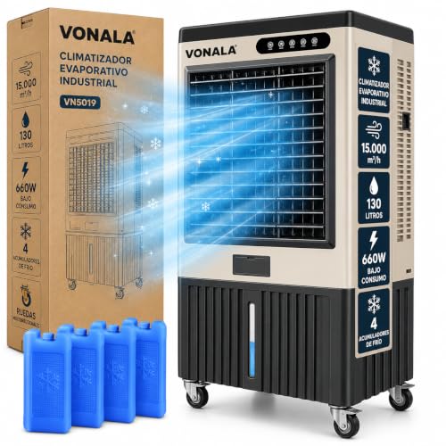 Climatizador Evaporativo Industrial Ultra Frío 15000m3/h, Cobertura 90m2, 130L, 660W, Evaporador Aire Acondicionado Bajo Consumo, Climatizador Industrial Portátil, Climatizador Evaporativo y Enfríador