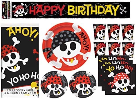 Kids Pirate Theme Birthday Party Decorations and Supplies Plates Napkins Cups Table Cover Banner Serves 16 Guests Children's Birthday Party