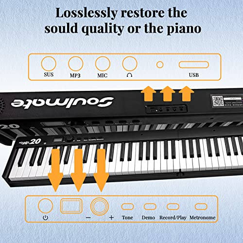 Soulmate Keyboard Piano Foldable Piano 88 Keys Full Size Semi Weighted Portable Keyboard Piano 128 Rhythms/Tones, Bluetooth Midi Digital Piano Portable Piano For Beginners With Piano Bag, Black #TOP6