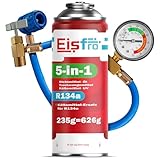Eisfro 5 en 1 – Refrigerante R134a + manguera de 235 g para aire acondicionado de coche con aceite, sellador de fugas, trazador UV y deshidratante – Protege el compresor