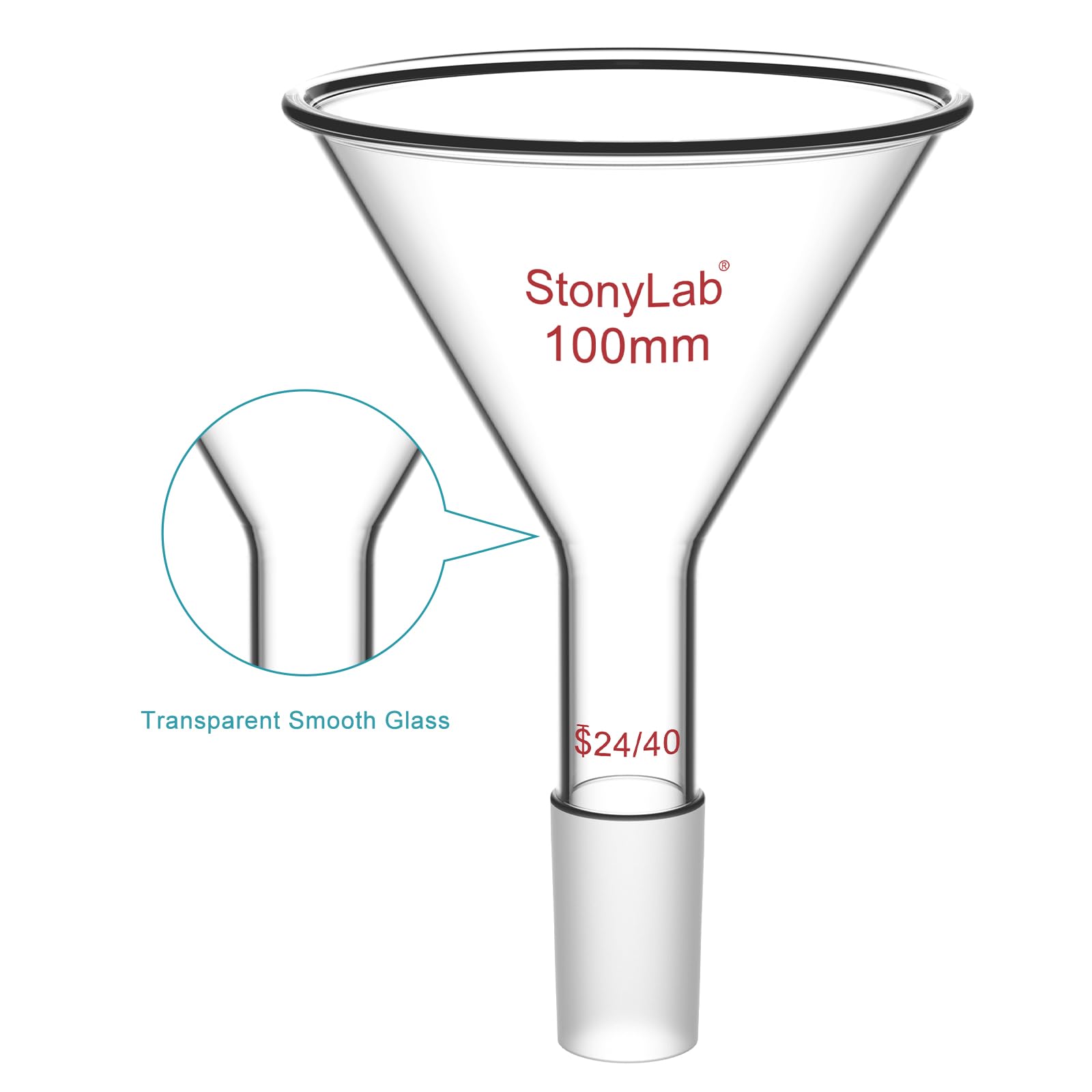 stonylab Vetro Stelo Corto Polvere Imbuto, Powder Funnel con 100mm Diametro Esterno e 24/40 Joint Interno in Vetro Filtro Imbuto