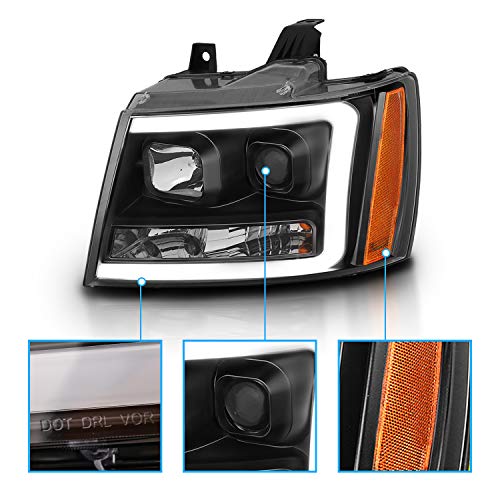 Amerilite 2007-2013 For Chevy Avalanche/Suburban/Tahoe Switchback Led, Halogen, Tube Projector Car Headlights Turn Siganl Replacement Pair, Vehicle Light Assembly, Black Projector Switchback Led Bar #TOP4