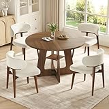 GRUSIGN 5-Piece Round Dining Table Set for 4-6, 47' Farmhouse Table with 4 Upholstered Dining Chairs, Ergonomic Curved Backrest, Space-Saving Wood Dinette Set for Dining Room Apartment, Small Space
