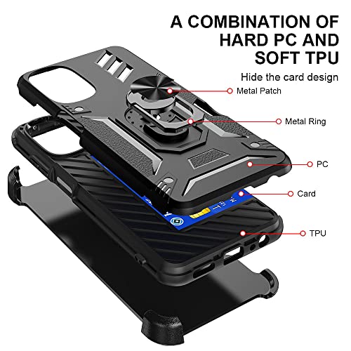 Military Grade Phone Case Fits For Moto G 2022 5G Shockproof Heavy Duty With Belt Clip, Ring, Screen Protector (Black) #TOP3