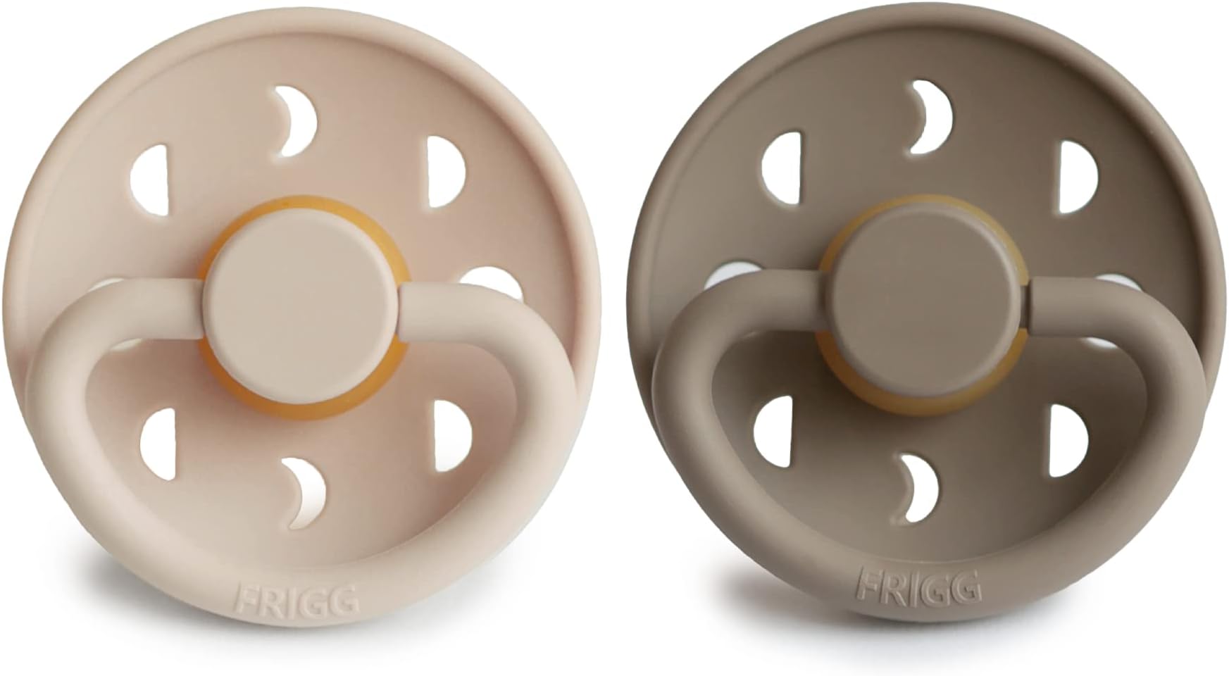 FRIGGMoon Phase Latex Pacifier | 2-Pack | Moon Natural Rubber Soother | Cherry Shaped Nipple | BPA Free | Made in Denmark | Latex Dummy Pacifier | Croissant/Portobello - Size 2 (6-18 Months)
