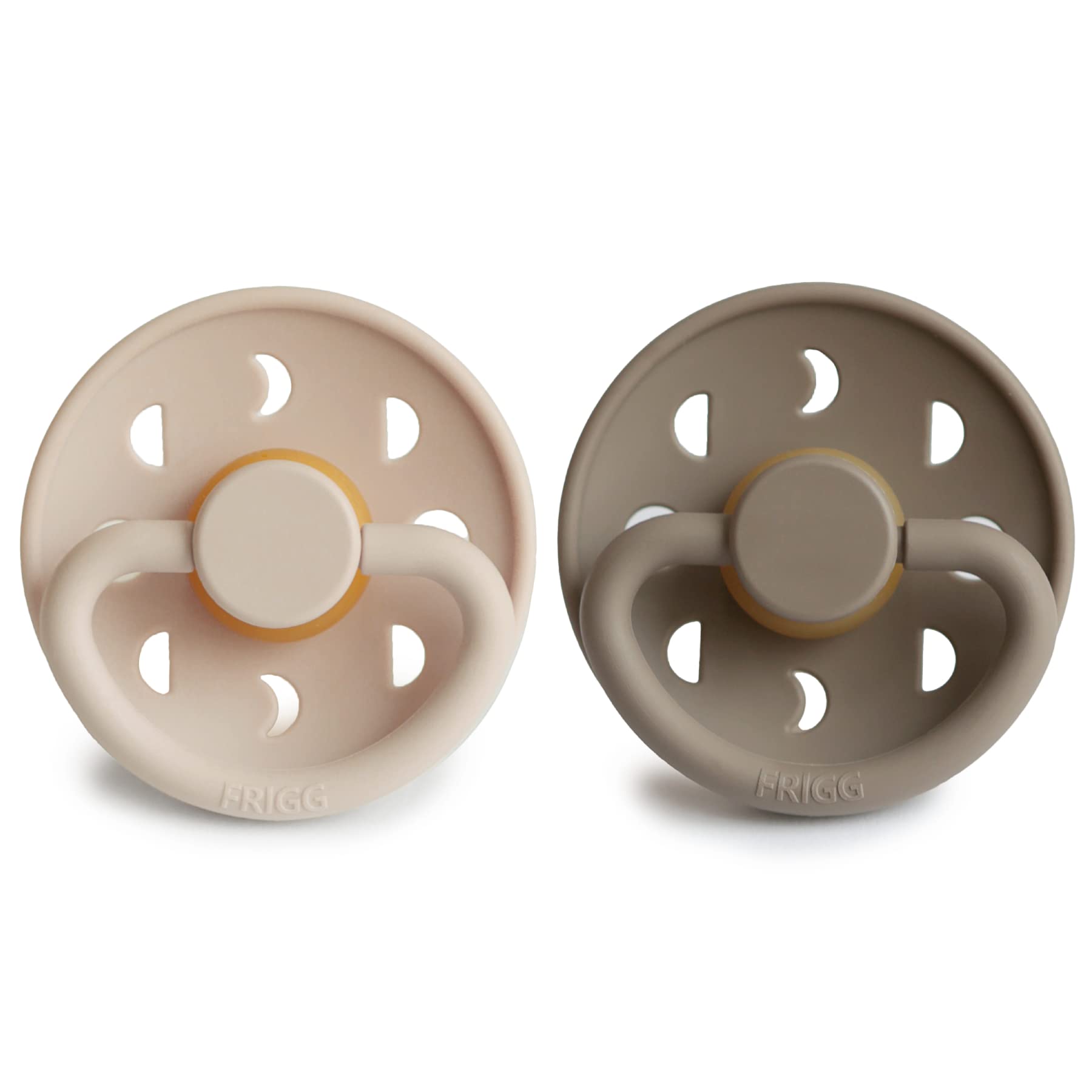 FRIGGMoon Phase Latex Pacifier | 2-Pack | Moon Natural Rubber Soother | Cherry Shaped Nipple | BPA Free | Made in Denmark | Latex Dummy Pacifier | Croissant/Portobello - Size 2 (6-18 Months)