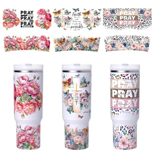 Dorsbaby Flowers 6 PCS UV DTF Cup Wraps for 40 oz Tumbler, High Viscosity Transfer Paper