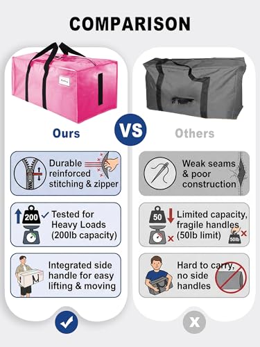 Image of 8 Pack Large Strong Moving Bags with Zippers & Carrying Handles - Water-Resistant - Heavy Duty Storage Tote for Space Saving, Fold Flat, Alternative to Moving Box (Pink)