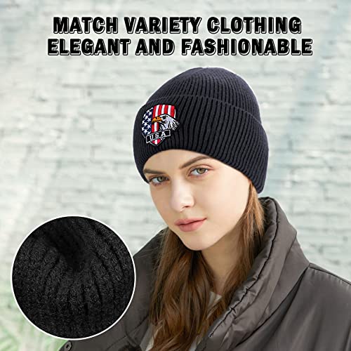 Beanie Hats For Men - Warm Winter Hats With American Flag Bald Eagle Embroidered Soft Knit Cuffed Skullies Cap With Designs Dark Grey #TOP5