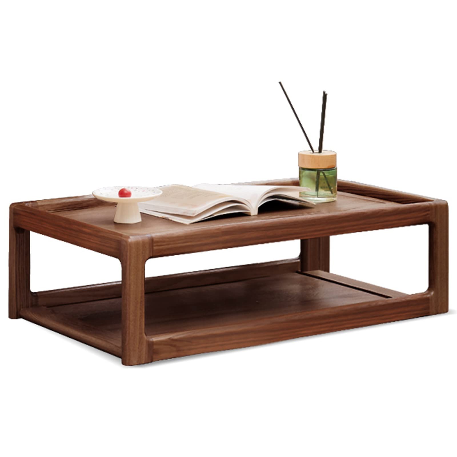 Table en noyer noir d'ébénisterie, meuble bas de prestige en bois massif marron