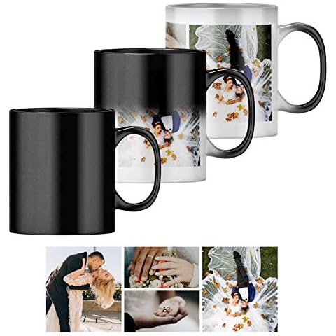Personalised Heat Change Mug with Four Photo Collage (11oz) Personalise 4 Photos. Magic Heat Collage Photo Mug Gift Cover