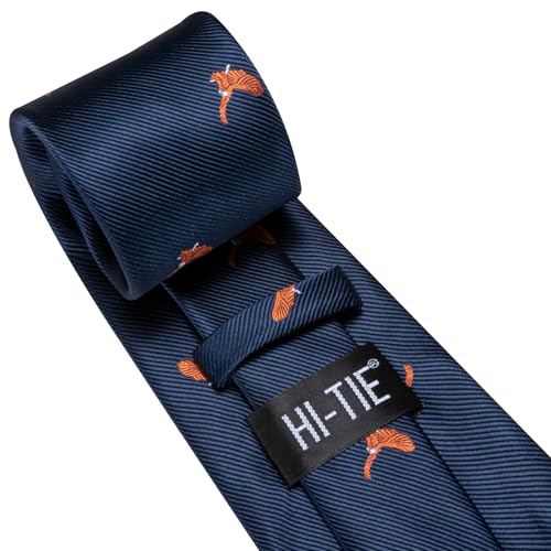 Image of Hi-Tie Navy Blue Eagle Ties Set for Men Woven Formal Necktie Lapel Pin Pocket Square Cufflinks Sets Formal Business Wedding