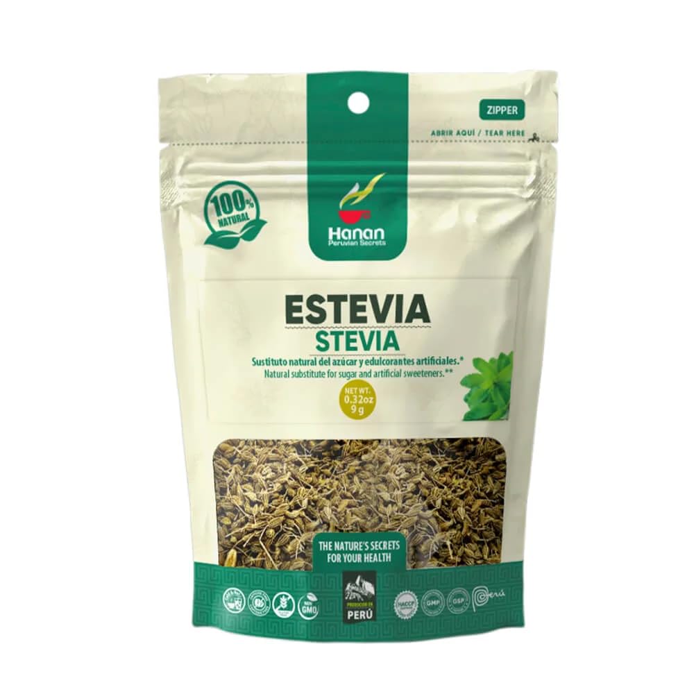 Hanan Stevia (Estevia) Loose Leaf Herbs - 9 g Natural Dried Stevia Leaves Rebaudiana Plant Leaves from Peru - Tea Sweetener