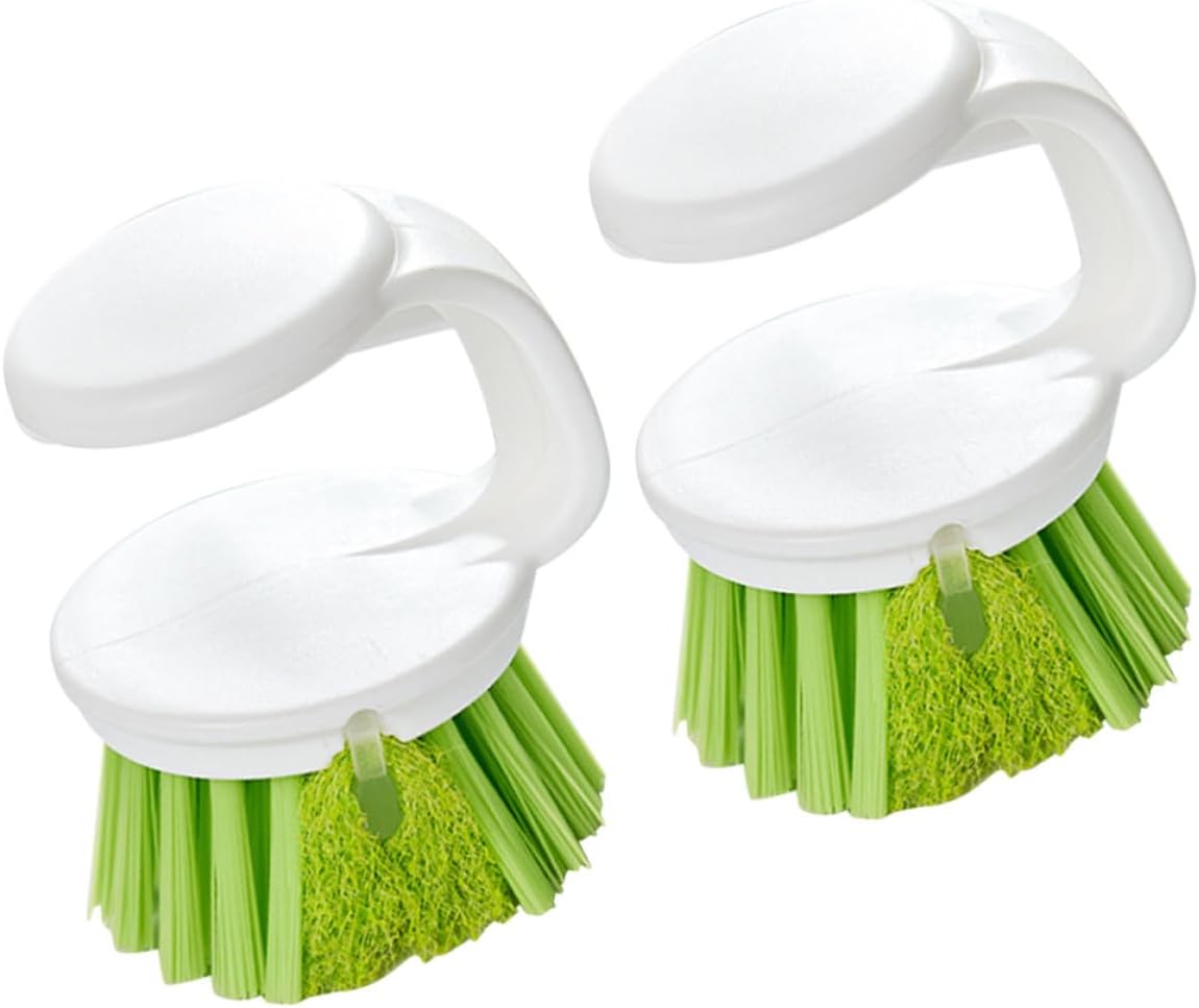 2pcs Dish Cleaning Brush Plastic Kitchen Scrub, Round Handle