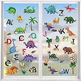 CHENEVER Wiederverwendbar Dinosaurier Fensterbilder,Fensterbilder Selbstklebend,Dinosaurier Deko Fenstersticker,Leuchtsticker für Jungen Schlafzimmer Geschenke