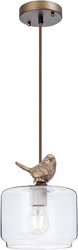 Miniatura 1 de Lámpara colgante de pájaro, luz colgante de cristal, luces colgantes de latón cepillado antiguo para cocina, isla, comedor, dormitorio