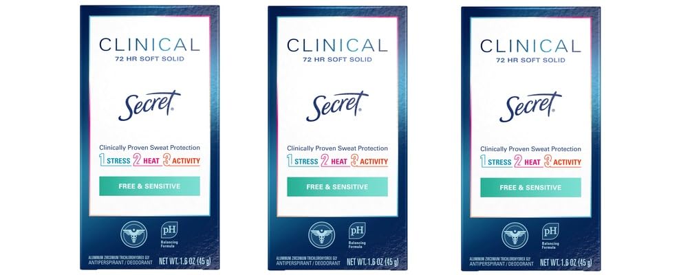 Clinical Strength Soft Solid Sensitive Unscented Deodorant, 1.6 oz (Pack of 3)