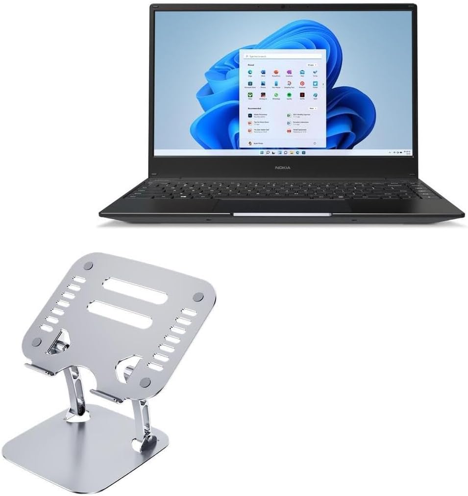 BoxWave Stand and Mount Compatible with Nokia PureBook S14 (16 GB) - Executive VersaView Laptop Stand, Ergonomic Adjustable Viewing Angle Metallic Riser - Metallic Silver