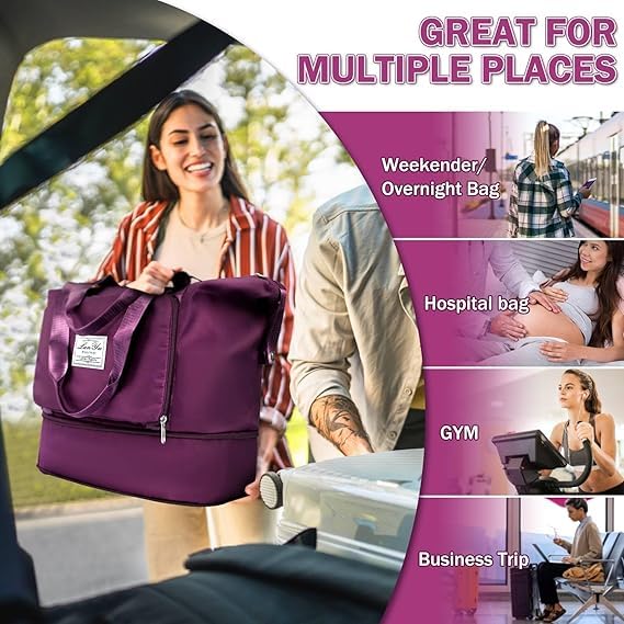 MECHDEL 41 Litre Expandable Nylon Travel Bags for Women/Duffle Bags for Women Luggage/Foldable Vanity Travelling Handbags/Waterproof Hand Bag for Ladies Personal Items (Dark Purple)| Made in India 7