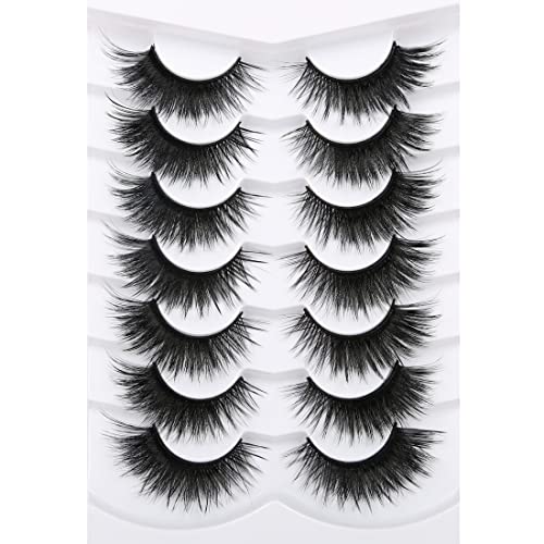Pooplunch False Eyelashes Fluffy Foxy Faux Mink Lashes Dramatic Long Cat Eye Look Thick Volume Fake Eyelash 7 Pairs Pack