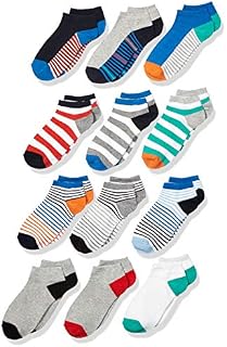 Amazon Brand - Spotted Zebra Kids Boys Ankle Socks, 12-Pack Crazy Stripes, Small