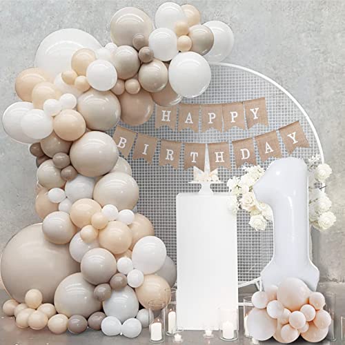 Geburtstagsdeko 1 Jahr Beige Gold - Komplettset Mit Luftballons & Foto Girlande