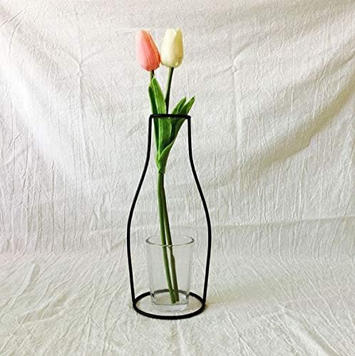 Carolilly Wrought Iron Vase Black Geometric Iron Frame Plant Holder Metal Plant Stand Creative Vase Decorative for Living Room Office Bedroom (Glass Not Included) (F)