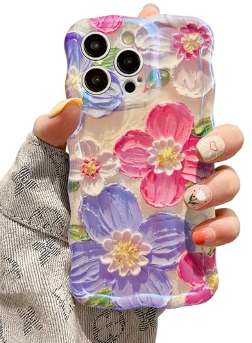 Coque iPhone 15 Pro antichoc a motif fleurs peinture a huile