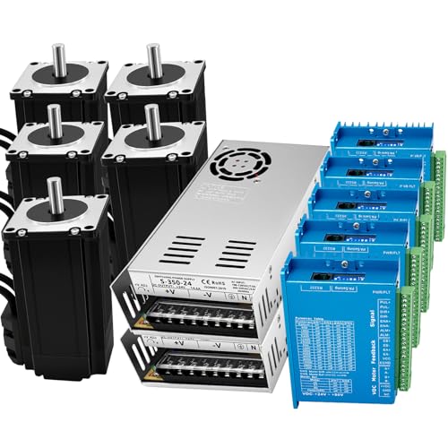 CNC Controller Kit 5 Axis with Closed Loop Stepper Motor Kit Nema 23 DSP Easy Servo 2 Nm 1000 Line Encoder Step Motor 1000rpm, 24-80V DC Steping Driver 350W Power Supply, Mach3 Control Card