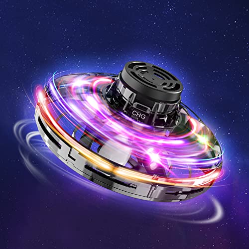 GOOLY Flying Spinner Mini Drone, Hand Operated Drones for Kids Adults, Flying Ball Toy with 360Â° Rotating LED Lights Indoor Outdoor, Stress Relief UFO Drone Toys for Boys Girls Gift