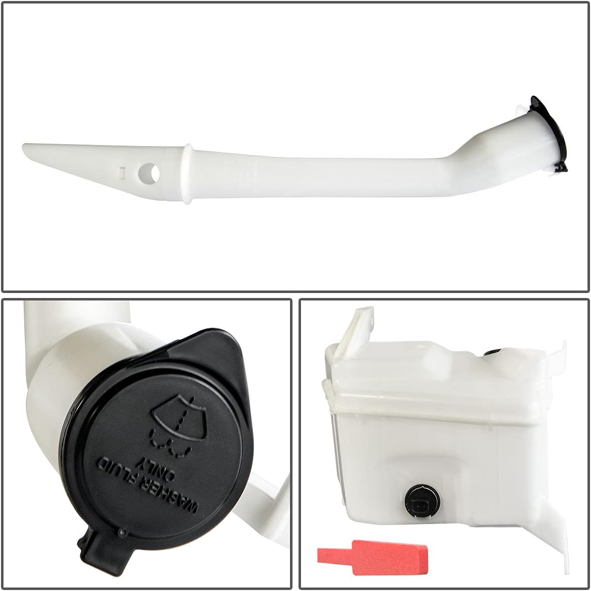 Auto Dynasty LX1288105 Factory Style Car Windshield Washer Reservoir Tank - Reservoir Cap | Filler Tube | Fluid Level Sensor | Washer Fluid Pump - Compatible with Lexus RX300 99-03, White