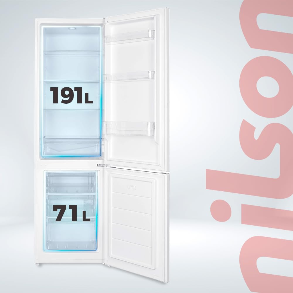 Nilson Frigorífico Combi 2 Puertas Blanco NC185500E. Capacidad 262 L, Puerta Reversible, Bajo Nivel Sonoro, Eficiencia Energética Clase E