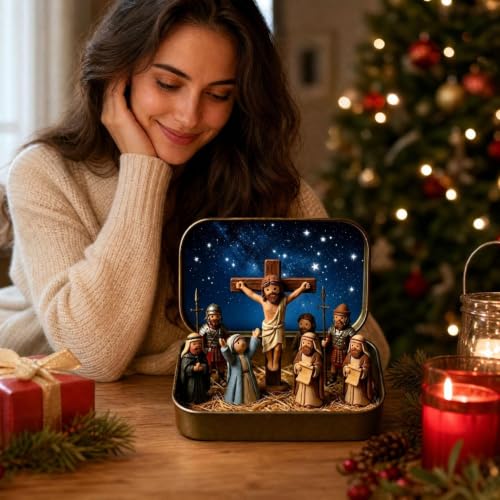 2 PCS Mini Jesus Figures Christmas Nativity in a Tin Box Nativity Scene - image 7