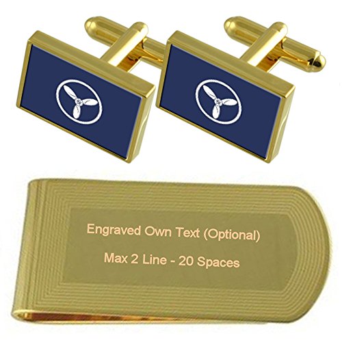 Gemelos de la RAF tono oro y clip grabados para rango técnico de aviones