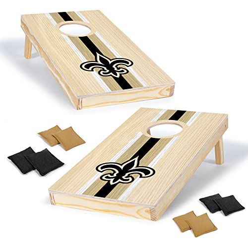 Wild Sports NFL Football New Orleans Saints 1' x 2' Travel Size Solid Wood Cornhole Set with Direct Print HD Team Graphics – Great Gift for Any Sports Fan! Bean Bag Toss Family Games for Outdoor Play