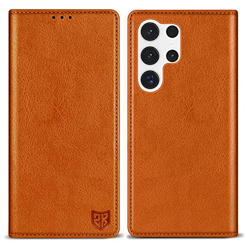 ZZXX for Samsung Galaxy S23 Ultra Wallet Case with [RFID Blocking] Card Slot Stand Strong Magnetic Leather Flip Fold Protective Phone Case for Samsung Galaxy S23 Ultra Case Wallet(Brown-6.8 inch)