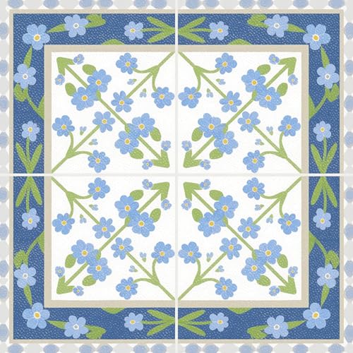 Carreaux de sol amovibles en vinyle floral bleu et vert autocollant - 2