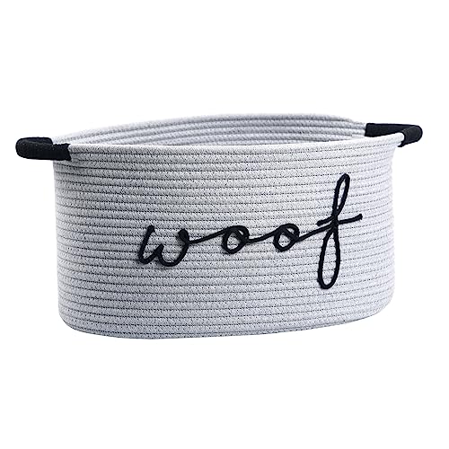 ZOMBATI Woof Dog Basket - Cotton Rope Pet Storage Bin With Durable Handles, Large Toy Organizer for Puppies, Perfect for Chew Toys, Blankets and Leashes