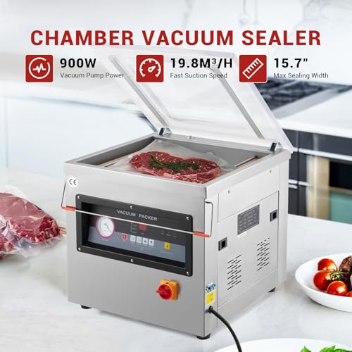 Image of Chamber Vacuum Sealer,Auto Seal,19.8 Cbm /h,900W,15.7 inch Sealing Width,Stainless Steel,Professional Food Vacuum Packaging Machine for Household and Commercial Use,For Food Preservation