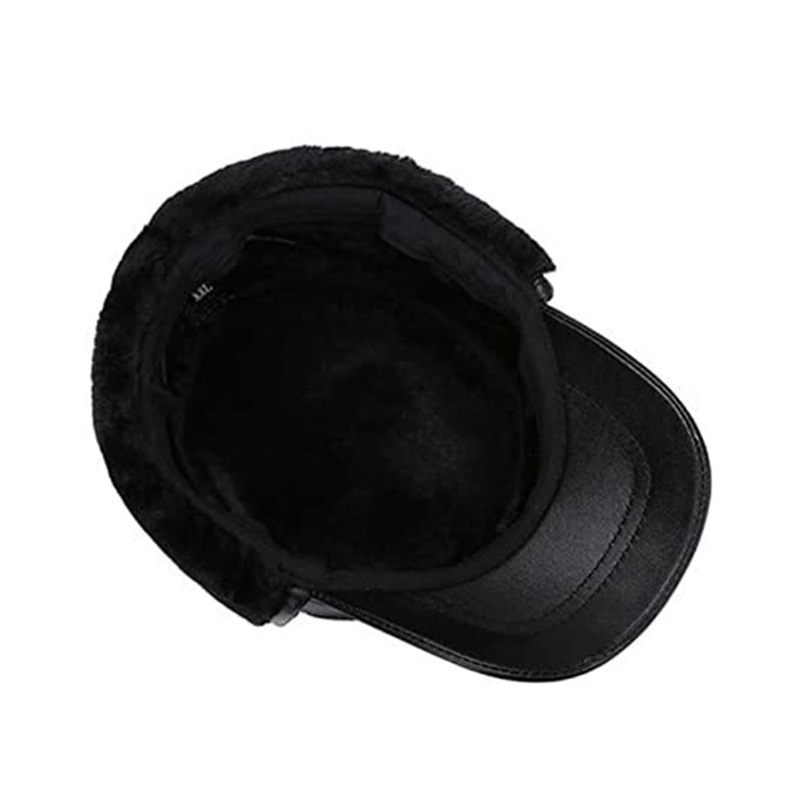 Adjustable Genuine Leather Flat Cap for Men - Warm Autumn Winter Hat (Black, 55-56cm)