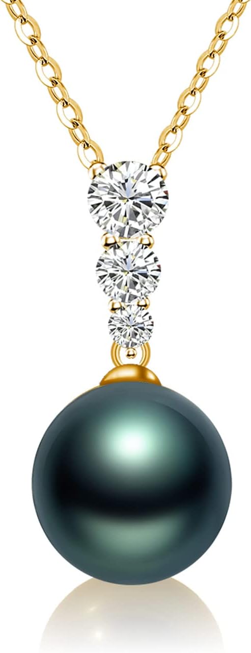 NONNYL Tahitian Black Pearl Necklace, 18K Gold Plated 925 Sterling Silver, for Women - Gifts for Mom, Wife, Anniversary, Mother's Day, Birthday, Christmas, Valentine's Day