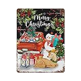 Wodevor Pool Signs and Decor Outdoor Merry Christmas Metal Sign 12x16 Inch Snowman Truck Decorative