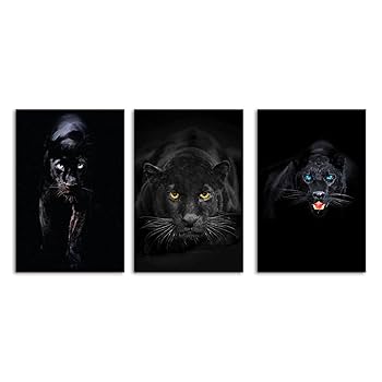 Amazon｜キャンバス絵画黒ヒョウ絵プリント動物豹壁アート
