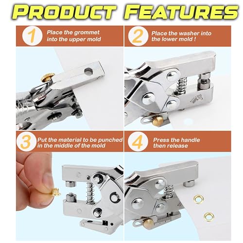 Image of Digital Craft 1 Set Rivet Setter Punch Pliers with 100pcs Easy Press Hollow Grommets - Eyelet Setting Tool for Belt Holes, DIY Projects, and Crafting