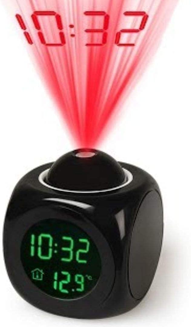 CLEMATIS Projector Alarm Clock Multi-Function, LED Wall/Ceiling Projection, Alarm/Snooze/Temperature Display, 12hr/24hr Hour Switched Home Decor, Alarm Clock (Multicolor)