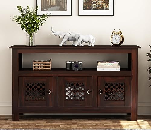 Image of Wooden Sideboard Cabinet with Storage Doors | Modern Console Table for Living Room, Dining Room & Entryway | Multipurpose Buffet Cabinet (Walnut Finish)