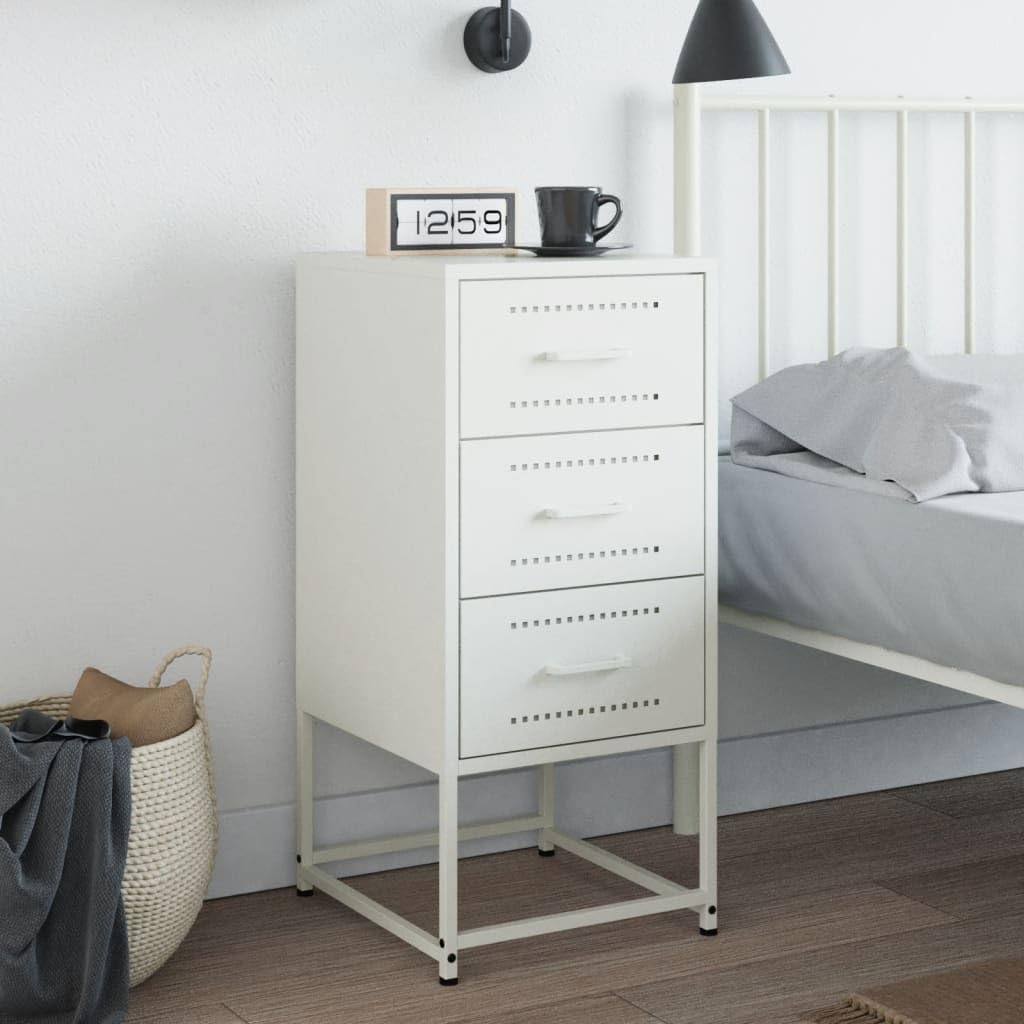 Comodino bianco 36 x 39 x 78 cm acciaio moderno design industriale con 1 cassetto per camera da letto soggiorno ufficio