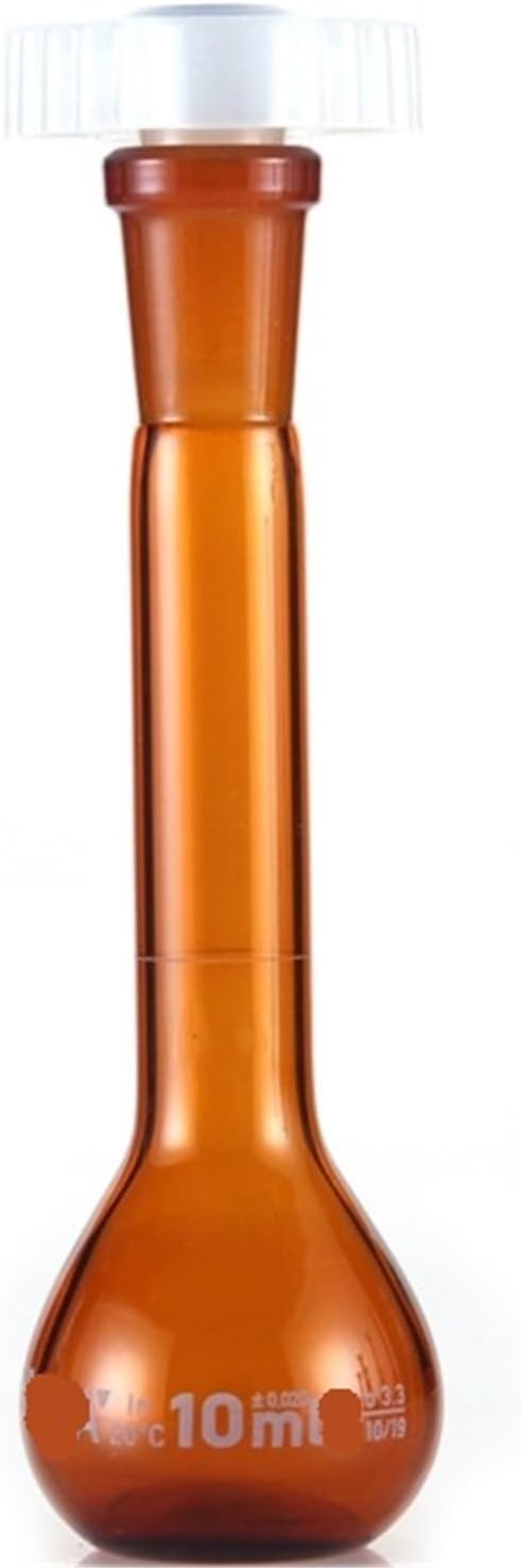 10ml ブラウンラボホウケイ酸ガラスメスフラスコ（プラスチックストッパー付き）オフィスラボ透明ガラス製品